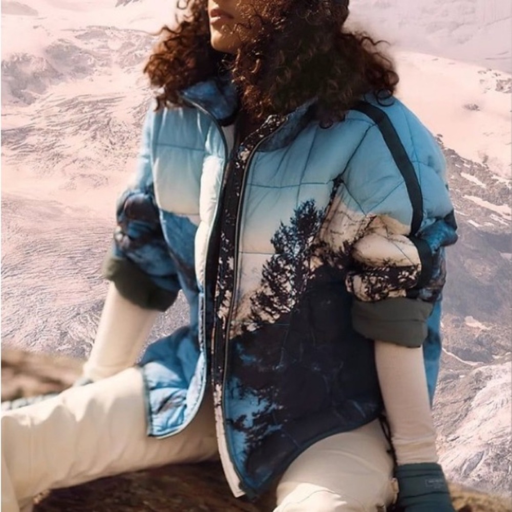 FP Movement by Free People Pippa Blue Landscape Packable Puffer Jacket